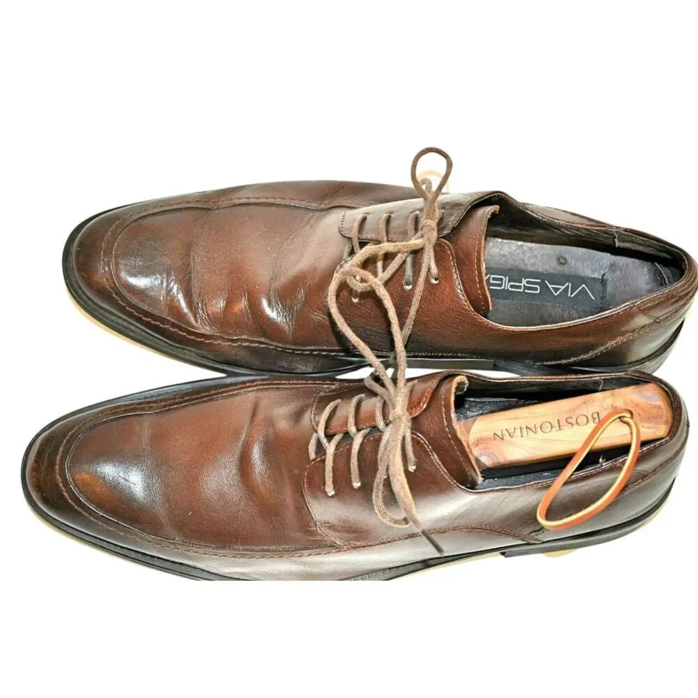 Mens Via Spiga‎ Shoes 9.5M Dempsey Brown Leather Pointed toe Oxford Dress Casual
